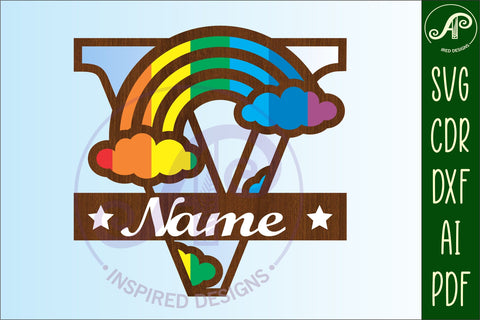 Rainbow Monogram Letter V SVG file SVG APInspireddesigns 