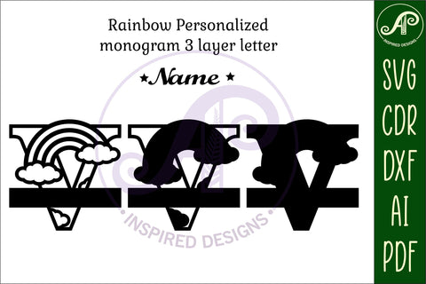 Rainbow Monogram Letter V SVG file SVG APInspireddesigns 