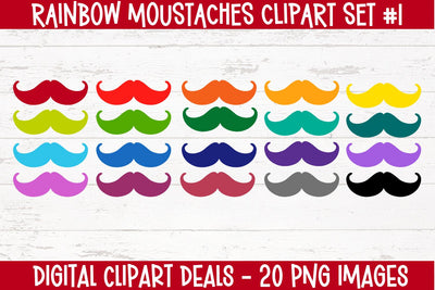Rainbow Moustache #1 Elements Clipart Set - Moustache PNG Clipart Sublimation Digital Clipart Deals 