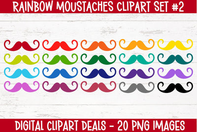 Rainbow Moustache #2 Elements Clipart Set - Moustache PNG Clipart Sublimation Digital Clipart Deals 