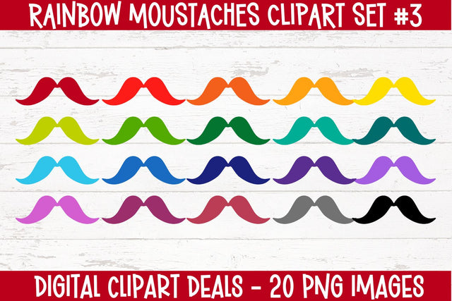 Rainbow Moustache #3 Elements Clipart Set - Moustache PNG Clipart Sublimation Digital Clipart Deals 