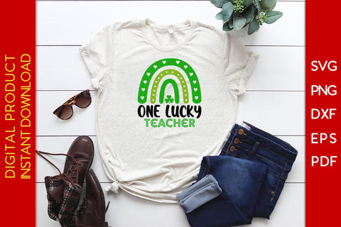 Rainbow One Lucky Teacher St Patrick's Day SVG PNG PDF Cut File SVG Creativedesigntee 