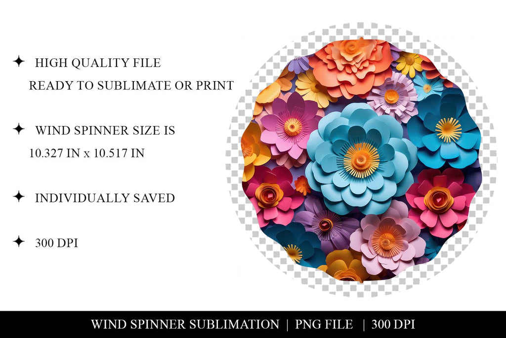 Rainbow Paper Flowers Wind Spinner Sublimation PNG - So Fontsy