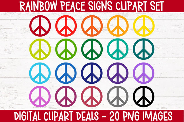 Rainbow Peace Signs - Peace Sign Elements - Peace Sign Graphics Sublimation Digital Clipart Deals 
