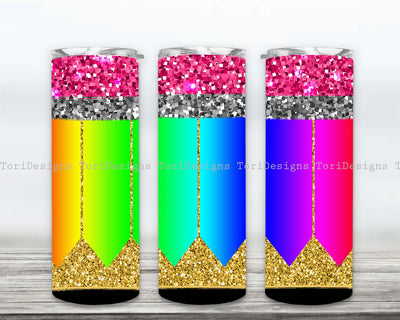 Rainbow Pencils Teacher 20oz Skinny Tumbler Design Sublimation Sublimation ToriDesigns 
