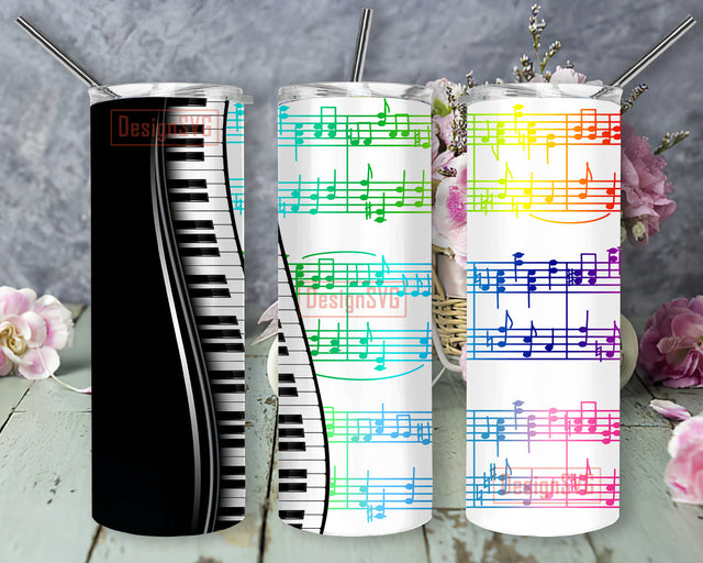 Rainbow PianoTumbler Design, Music Notes 20oz Skinny Tumbler, Piano Sublimation Design, Piano Keyboard Png, Music Lover Gift, Digital Download Sublimation DesignSVG 