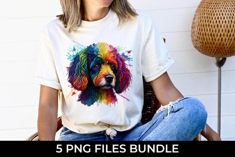 Rainbow Poodle Dog Watercolor Bundle Free For Commercial Use Sublimation Sintegra 