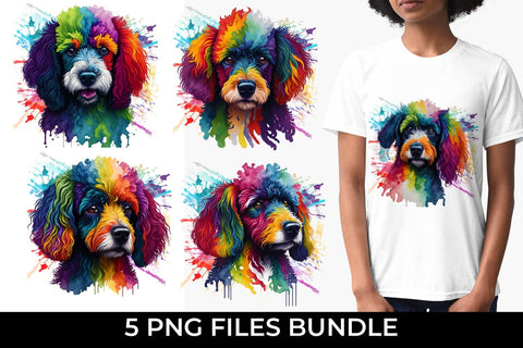 Rainbow Poodle Dog Watercolor Bundle Free For Commercial Use Sublimation Sintegra 