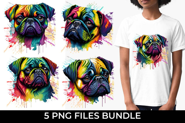 Rainbow Pug Dog Watercolor Bundle Free For Commercial Use Sublimation Sintegra 
