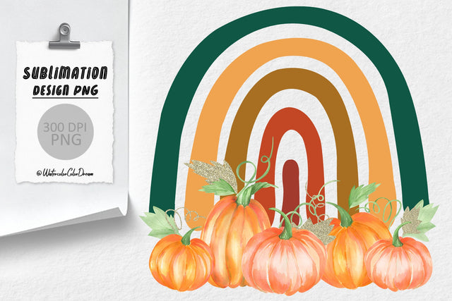 Rainbow Pumpkin PNG | Thanksgiving Sublimation Design Sublimation WatercolorColorDream 