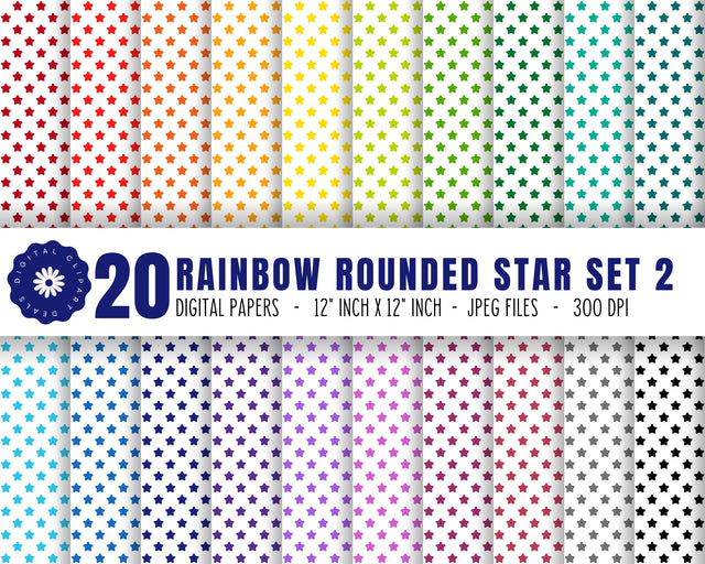 Rainbow Rounded Stars Digital Patterned Paper - Rounded Stars Digital Paper Set 2 Digital Pattern Digital Clipart Deals 