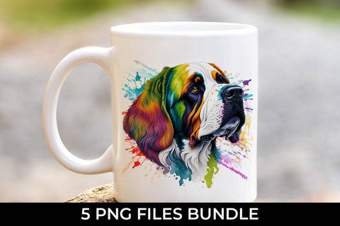 Rainbow Saint Bernard Dog Watercolor Bundle Free For Commercial Use Sublimation Sintegra 