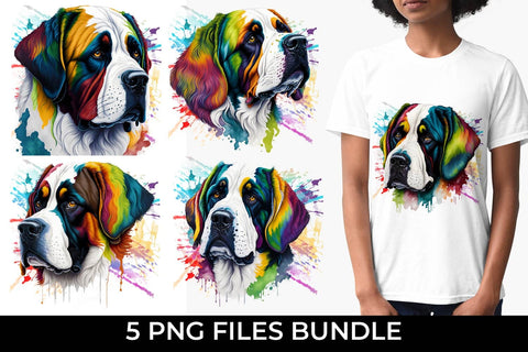 Rainbow Saint Bernard Dog Watercolor Bundle Free For Commercial Use Sublimation Sintegra 