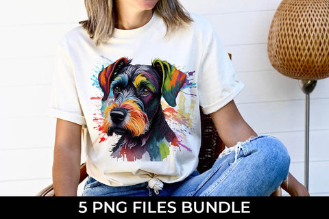 Rainbow Schnauzer Dog Watercolor Bundle Free For Commercial Use Sublimation Sintegra 