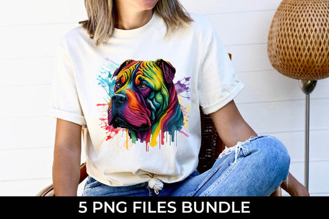 Rainbow Shar Pei Dog Watercolor Bundle Sublimation Sintegra 