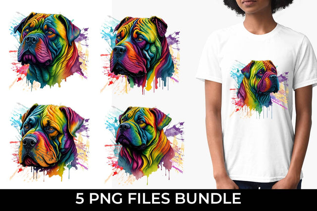 Rainbow Shar Pei Dog Watercolor Bundle Sublimation Sintegra 