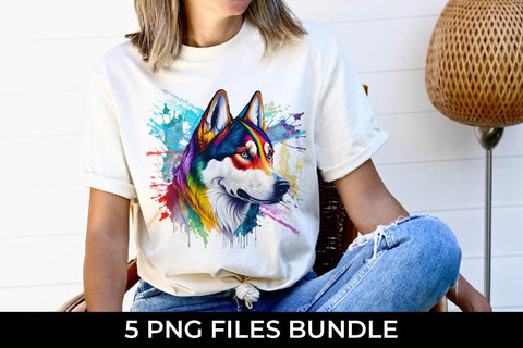 Rainbow Siberian Husky Dog Watercolor Bundle Free For Commercial Use Sublimation Sintegra 