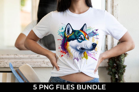 Rainbow Siberian Husky Dog Watercolor Bundle Free For Commercial Use Sublimation Sintegra 