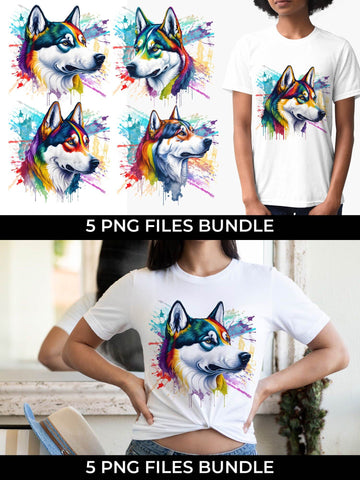 Rainbow Siberian Husky Dog Watercolor Bundle Free For Commercial Use Sublimation Sintegra 