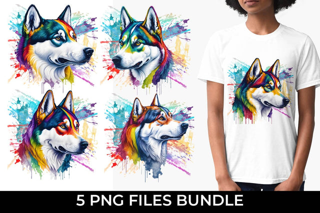 Rainbow Siberian Husky Dog Watercolor Bundle Free For Commercial Use Sublimation Sintegra 