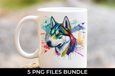 Rainbow Siberian Husky Dog Watercolor Bundle Free For Commercial Use Sublimation Sintegra 