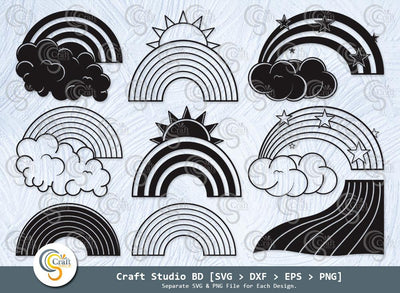 Rainbow Silhouette, Clouds svg, Rainbow Baby Svg, Rainbow With Sun Svg, Rainbow Star Svg, Rainbows Svg Bundle SVG ETC Craft 