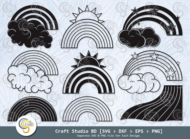 Rainbow Silhouette, Clouds svg, Rainbow Baby Svg, Rainbow With Sun Svg, Rainbow Star Svg, Rainbows Svg Bundle SVG ETC Craft 