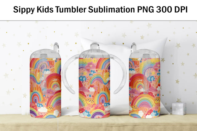 Rainbow Sippy Cup Sublimation. 12 oz Sippy Kids Tumbler Wrap. Sublimation Samaha Design 