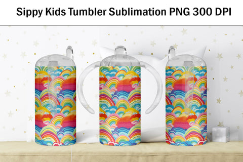 Rainbow Sippy Cup Sublimation. 12 oz Sippy Kids Tumbler Wrap. Sublimation Samaha Design 