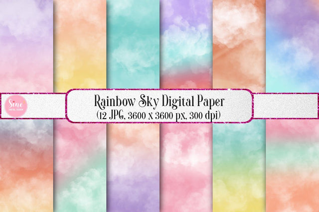 Rainbow Sky Backgrounds Digital Papers Set Digital Pattern SineDigitalDesign 