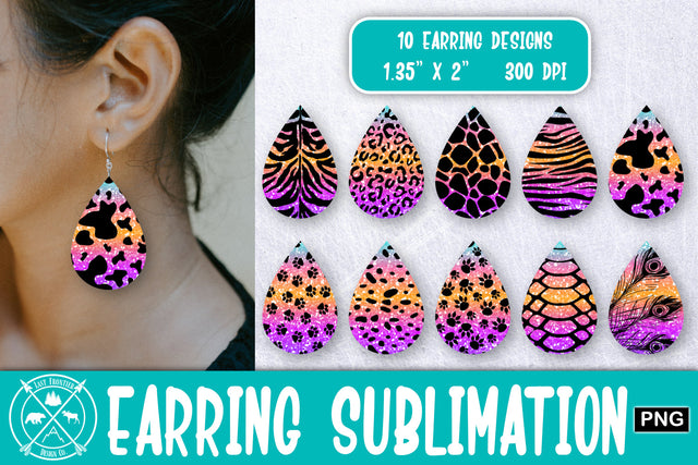 Rainbow sparkle animal print Earrings Sublimation Sublimation Last Frontier Design Co. 