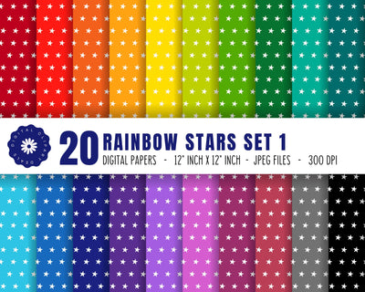 Rainbow Stars Digital Patterned Paper - Stars Digital Paper Set 1 Digital Pattern Digital Clipart Deals 