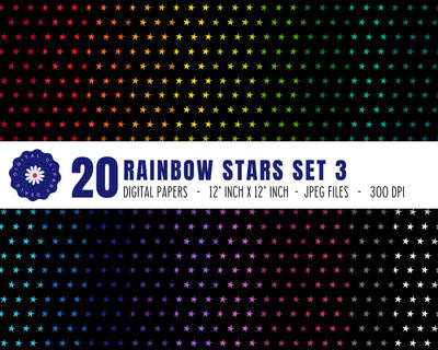 Rainbow Stars Digital Patterned Paper - Stars Digital Paper Set 3 Digital Pattern Digital Clipart Deals 