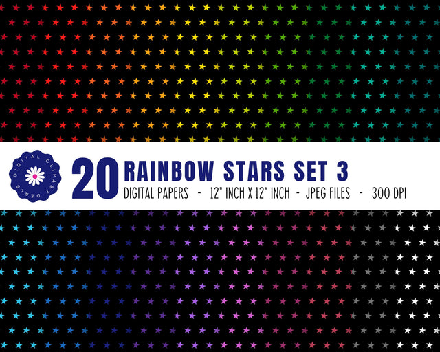 Rainbow Stars Digital Patterned Paper - Stars Digital Paper Set 3 Digital Pattern Digital Clipart Deals 