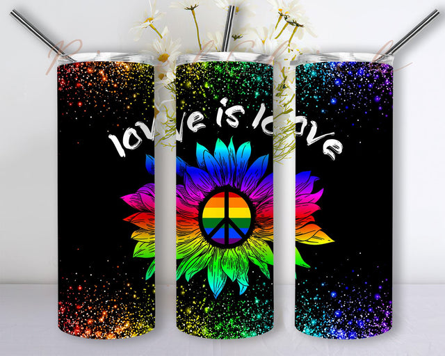 Rainbow Sunflower Love Is Love LGBT Gay Lesbian Pride, Lgbt Gay Pride Rainbow Sunflower 20oz Skinny Tumbler PNG Sublimation PixelChick 
