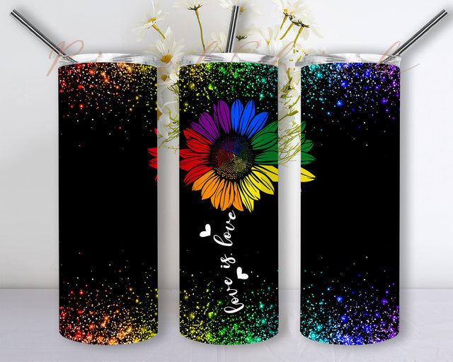 Rainbow Sunflower Love Is Love LGBT Gay Lesbian Pride Sublimation Design, Lgbt Gay Pride Rainbow Sunflower 20oz Skinny Tumbler PNG Sublimation PixelChick 