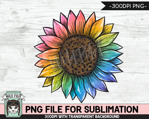 Rainbow Sunflower SUBLIMATION Design PNG, Rainbow Sunflower Sublimation, Pride Sunflower PNG Sublimation File, Sunflower Printable Sublimation Wild Pilot 