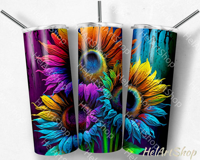 Rainbow Sunflower Tumbler PNG Sublimation, Skinny Tumbler PN Sublimation _HelArtShop_ 