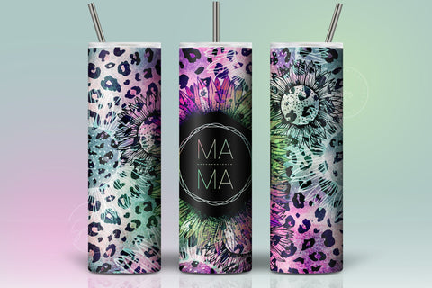 Rainbow Sunflower Tumbler Wrap, MomLife Tumbler Design, Leopard Glitter Print, 20oz Skinny Seamless Sublimation Tumbler, Cheetah Wrap Sublimation Syre Digital Creations 