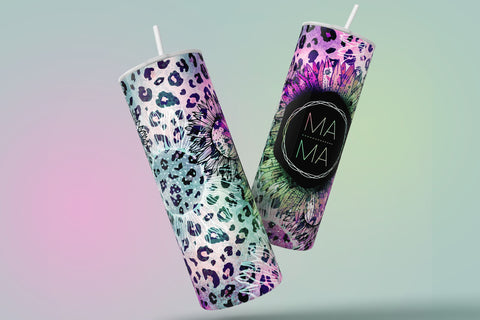 Rainbow Sunflower Tumbler Wrap, MomLife Tumbler Design, Leopard Glitter Print, 20oz Skinny Seamless Sublimation Tumbler, Cheetah Wrap Sublimation Syre Digital Creations 