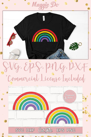 Rainbow SVG, 2 cut files of plain and distressed rainbows SVG Maggie Do Design 