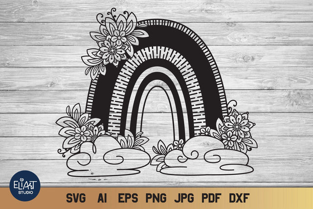 Rainbow SVG, Boho Rainbow Cloud SVG with Flowers. SVG Elinorka 