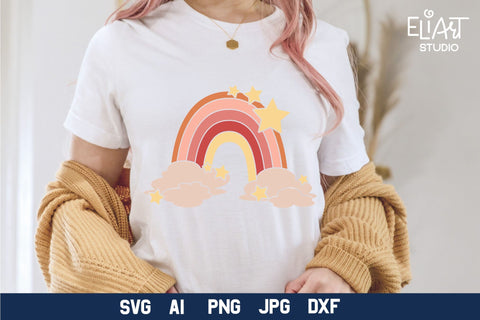 Rainbow SVG, Boho Rainbow SVG with Stars, Celestial PNG Colorful Design. SVG Elinorka 