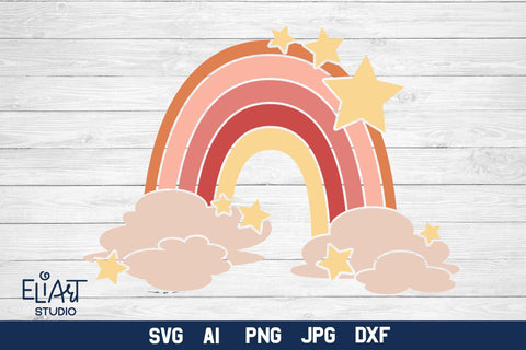 Rainbow SVG, Boho Rainbow SVG with Stars, Celestial PNG Colorful Design. SVG Elinorka 