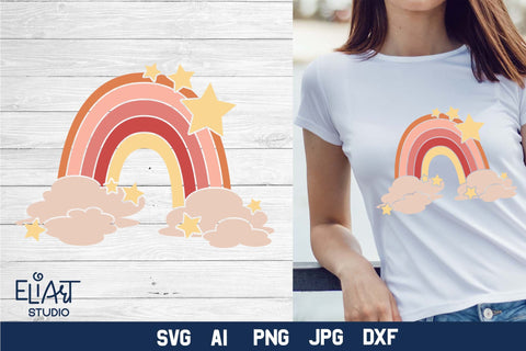 Rainbow SVG, Boho Rainbow SVG with Stars, Celestial PNG Colorful Design. SVG Elinorka 