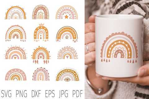 Rainbow SVG Bundle, boho Rainbow Clipart, fall rainbow baby SVG Digital Rainbow Shop 