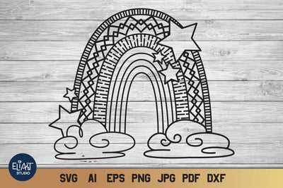 Rainbow SVG, Celestial SVG, Rainbow Cloud SVG with Stars. SVG Elinorka 