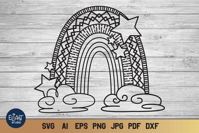 Rainbow SVG, Celestial SVG, Rainbow Cloud SVG with Stars. SVG Elinorka 