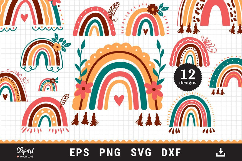 Rainbow svg cut files, Boho rainbow svg, dxf, png, eps SVG ClipartMuchLove 