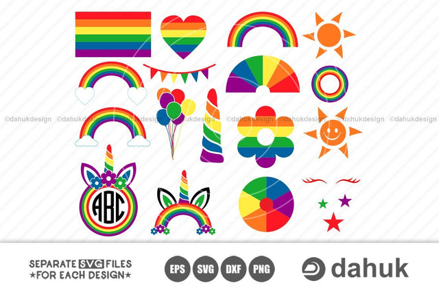 Rainbow svg, unicorn, pastel, cute, half, cartoon, silhouette, line drawing, cut, icon, drawn, cloud, svg, eps, dxf, png SVG dahukdesign 